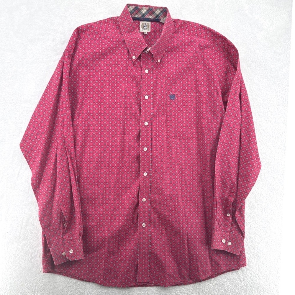 Cinch Mens Button Down Shirt XXL Light Red Geometric Western 2XL Long Sleeve